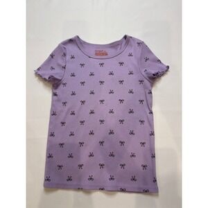 Cat & Jack Ribbed Bow Print T-Shirt Girls Size M 8 Purple Excellent Lettuce Edge